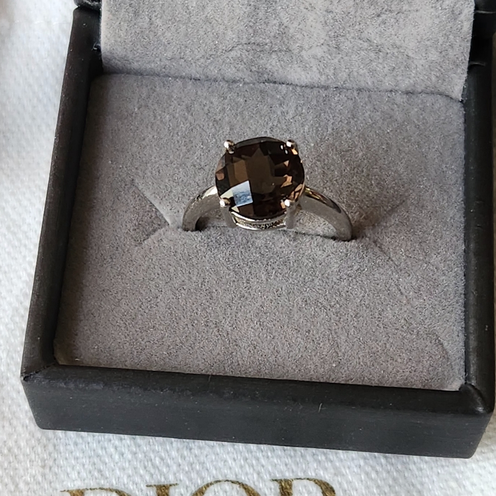 S925 Smokey Quartz Ring adjustable size band